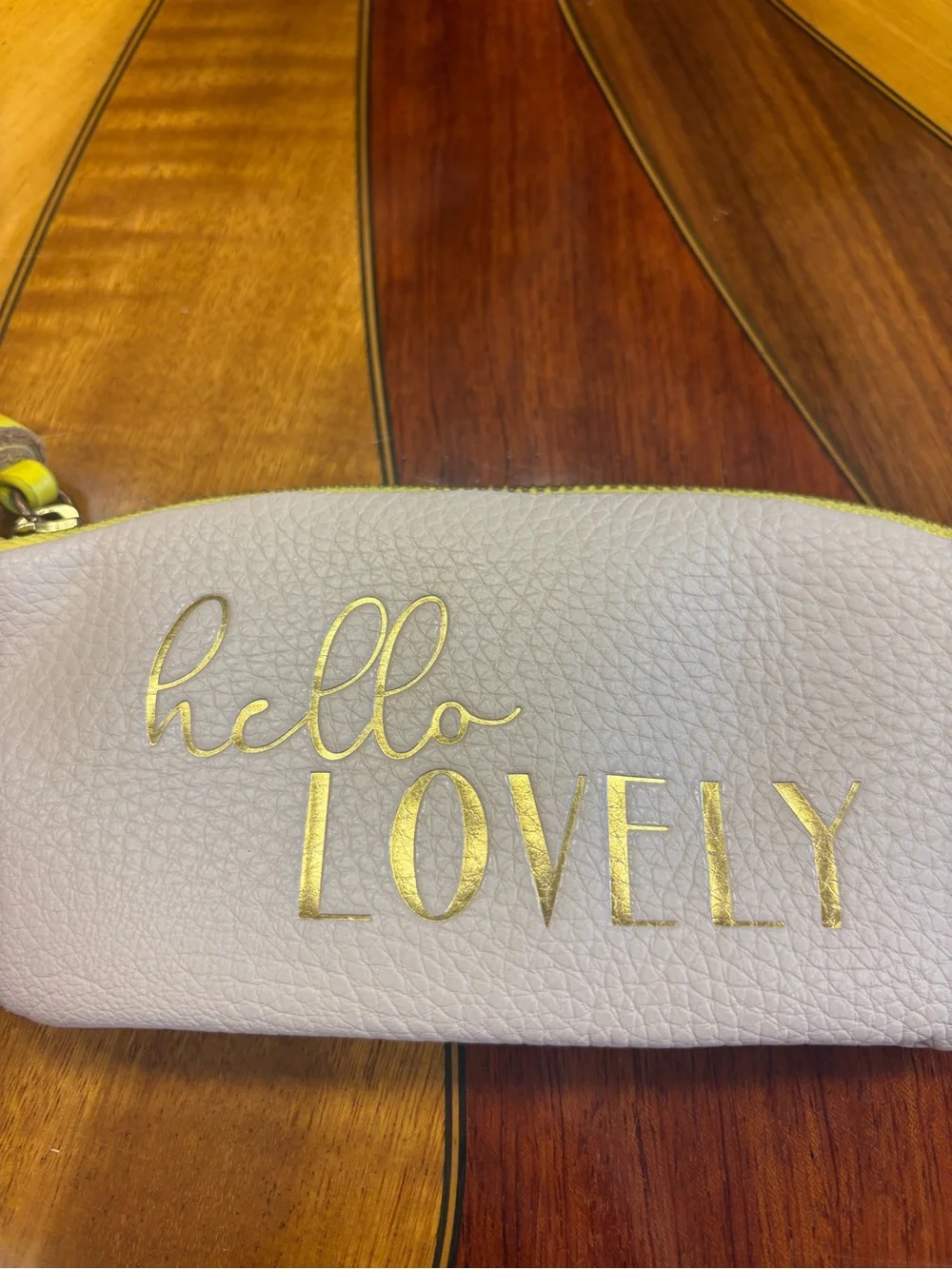 Anthropologie 'hello LOVELY' White Cosmetic Pouch with Yellow Trim